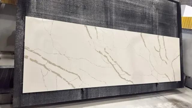 Blue Planet Calacatta Roma Quartz remnant, 137" x 42"