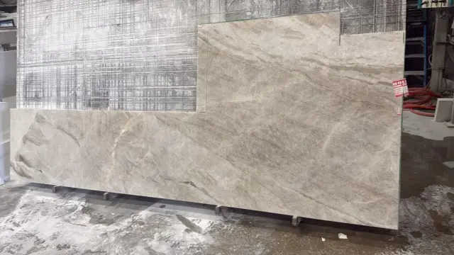 Taj Mahal Leather Quartz remnant, 135" x 26.5"