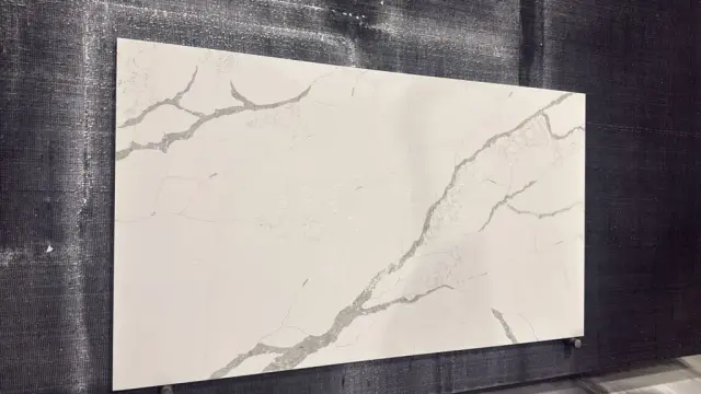 Blue Planet Calacatta Supremo Gold Quartz remnant, 78" x 44"