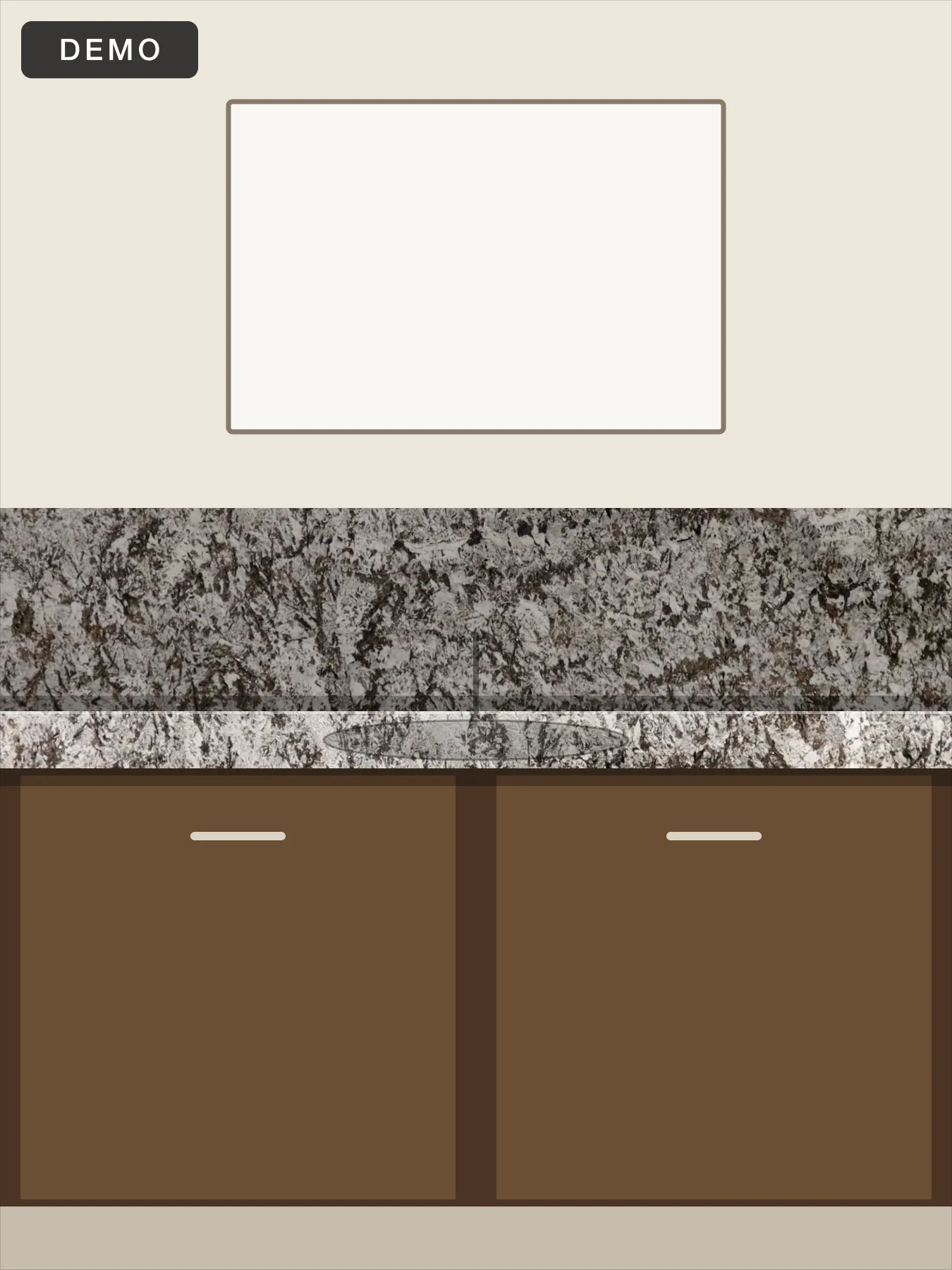 Demo project. Bath vanity in Bianco Antico, undermount bowl.
