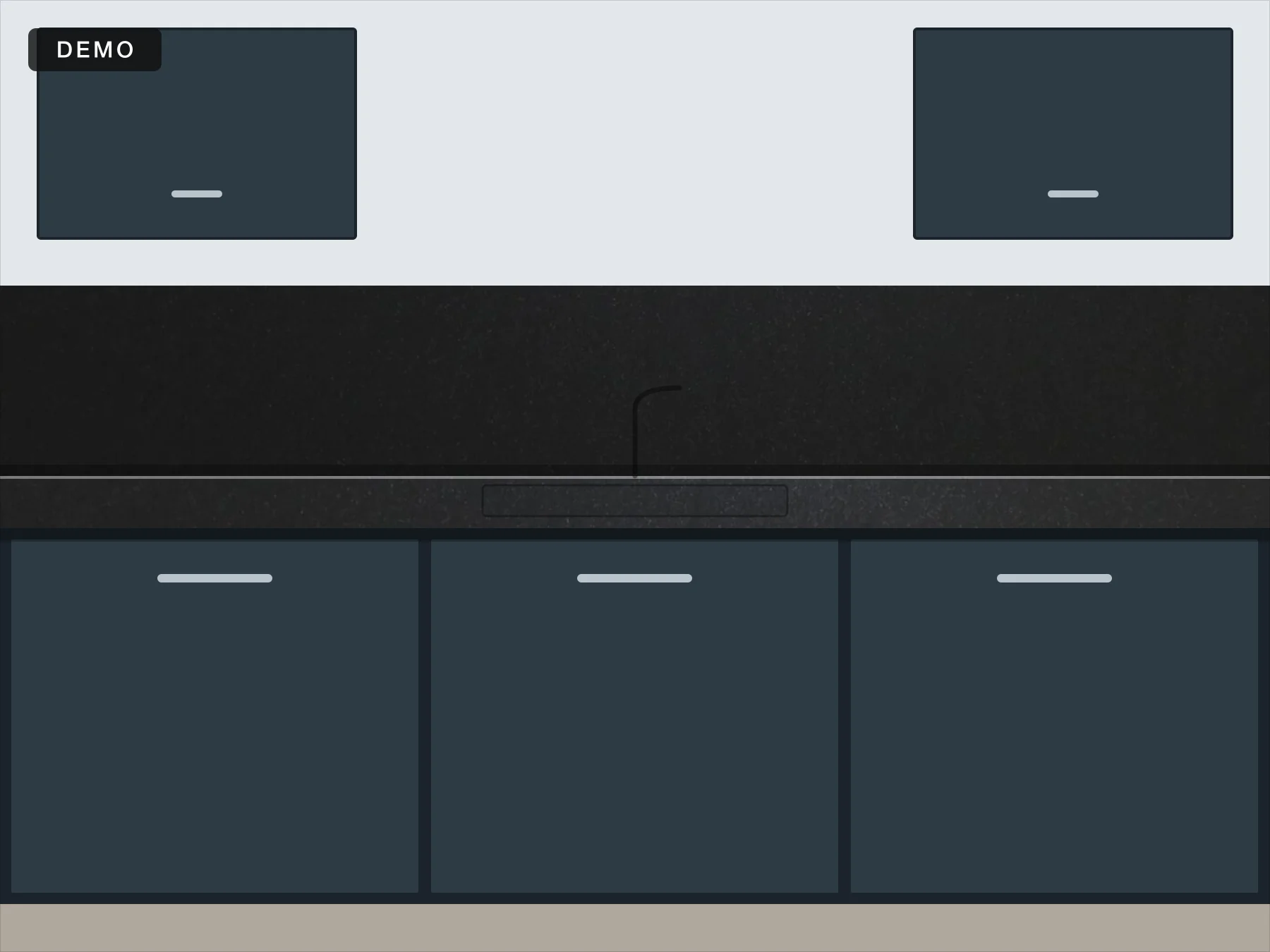 Demo project. Perimeter run in Absolute Black with a full-height backsplash.
