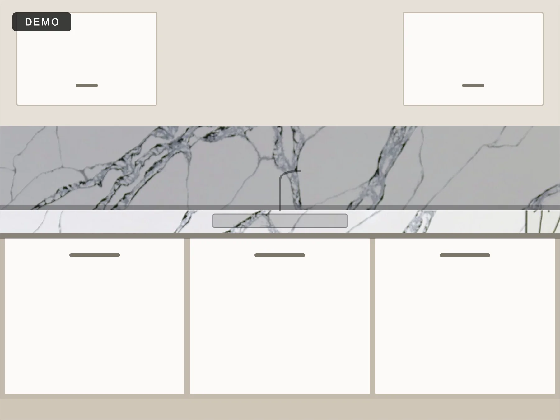 Demo project. Perimeter run in Calacatta Belladonna with a full-height backsplash.