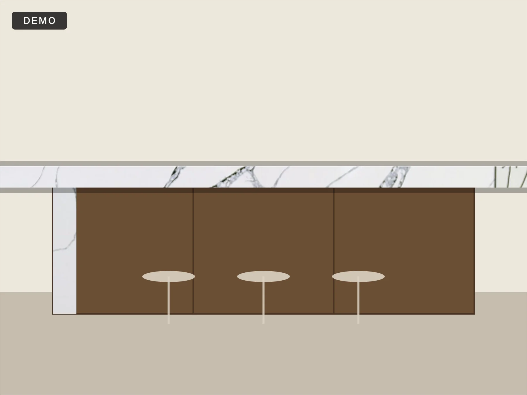 Demo project. Island in Calacatta Belladonna, waterfall both ends.