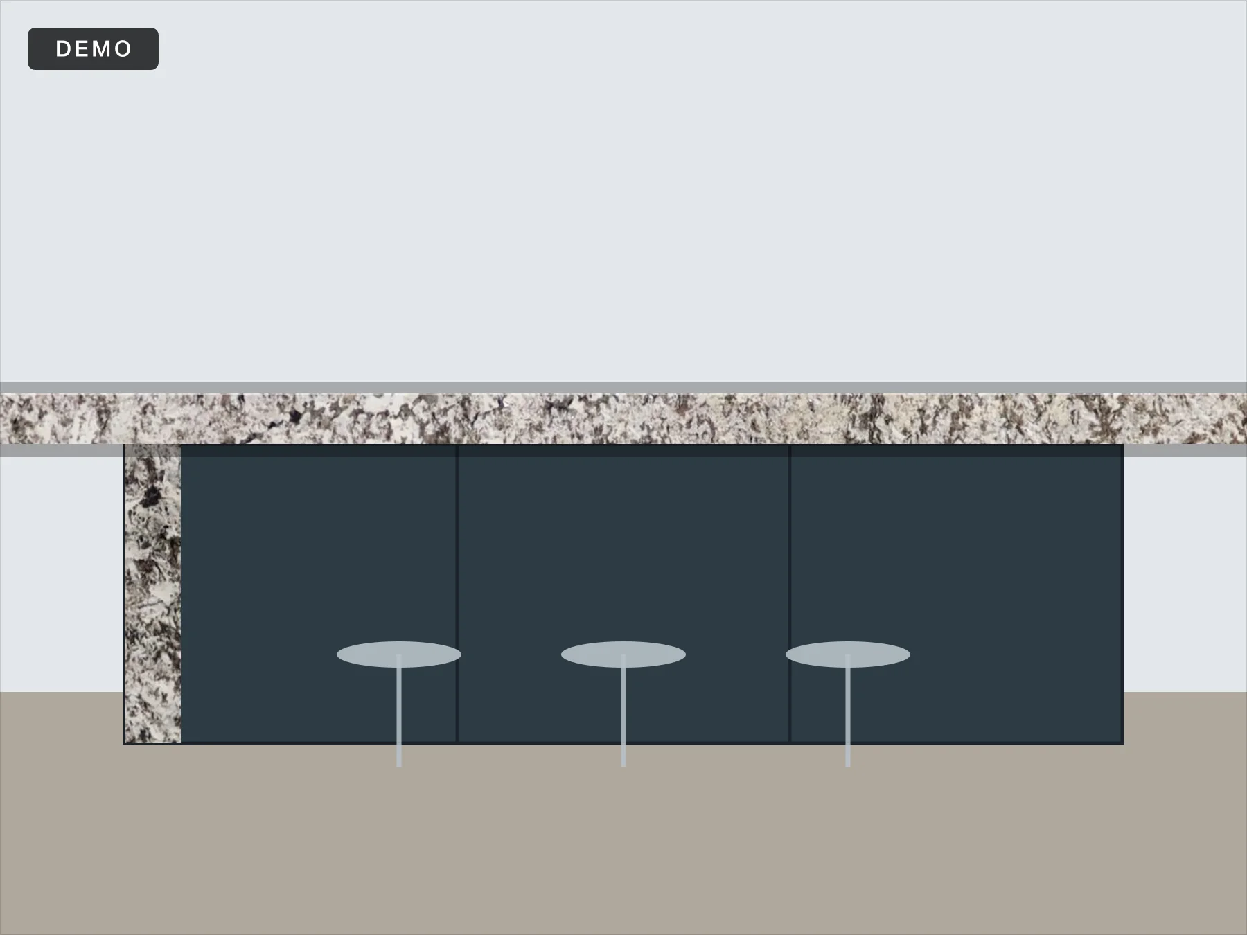 Demo project. Island in Bianco Antico, waterfall both ends.